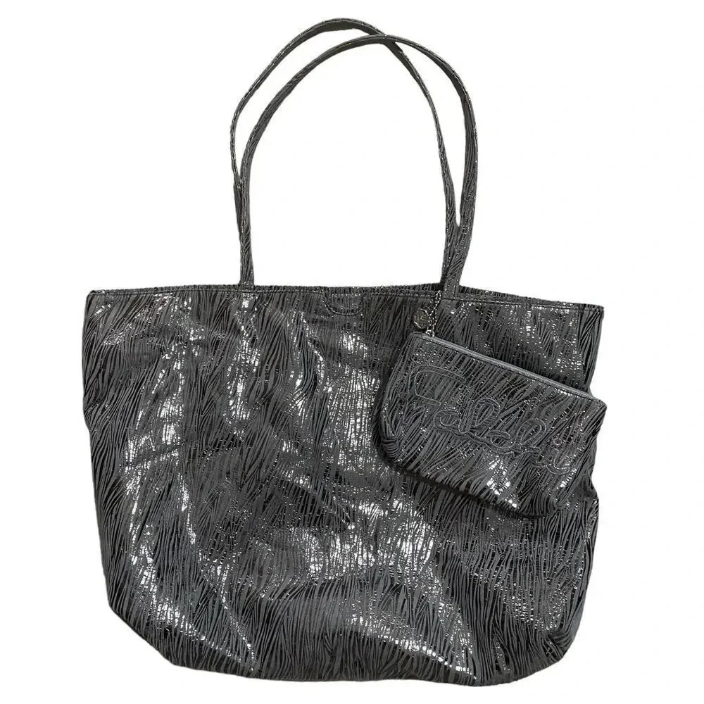 Carlos Falchi Fatto A Mano Tote Bag Metallic Silver Zebra Pouch Incuded